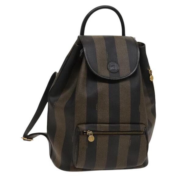 FENDI Pecan Canvas Backpack Brown Black Gold - Picture 1 of 14